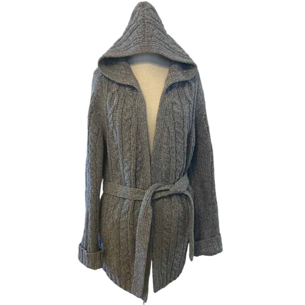 Abercrombie & Fitch Grey Cable Knit 100% Merino Wool Open Front Sweater Large